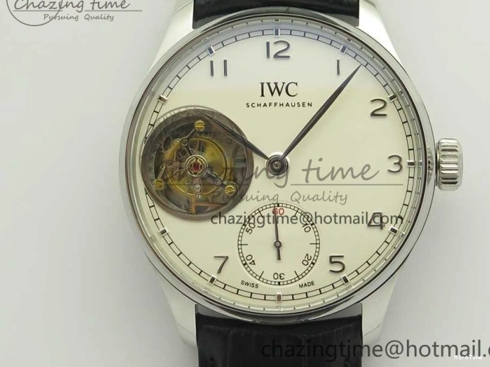 MIROTIME 0510 Efficient Portuguese Tourbillon IW5463 SS ZF Best Edition White Dial on Black Leather Strap 7170